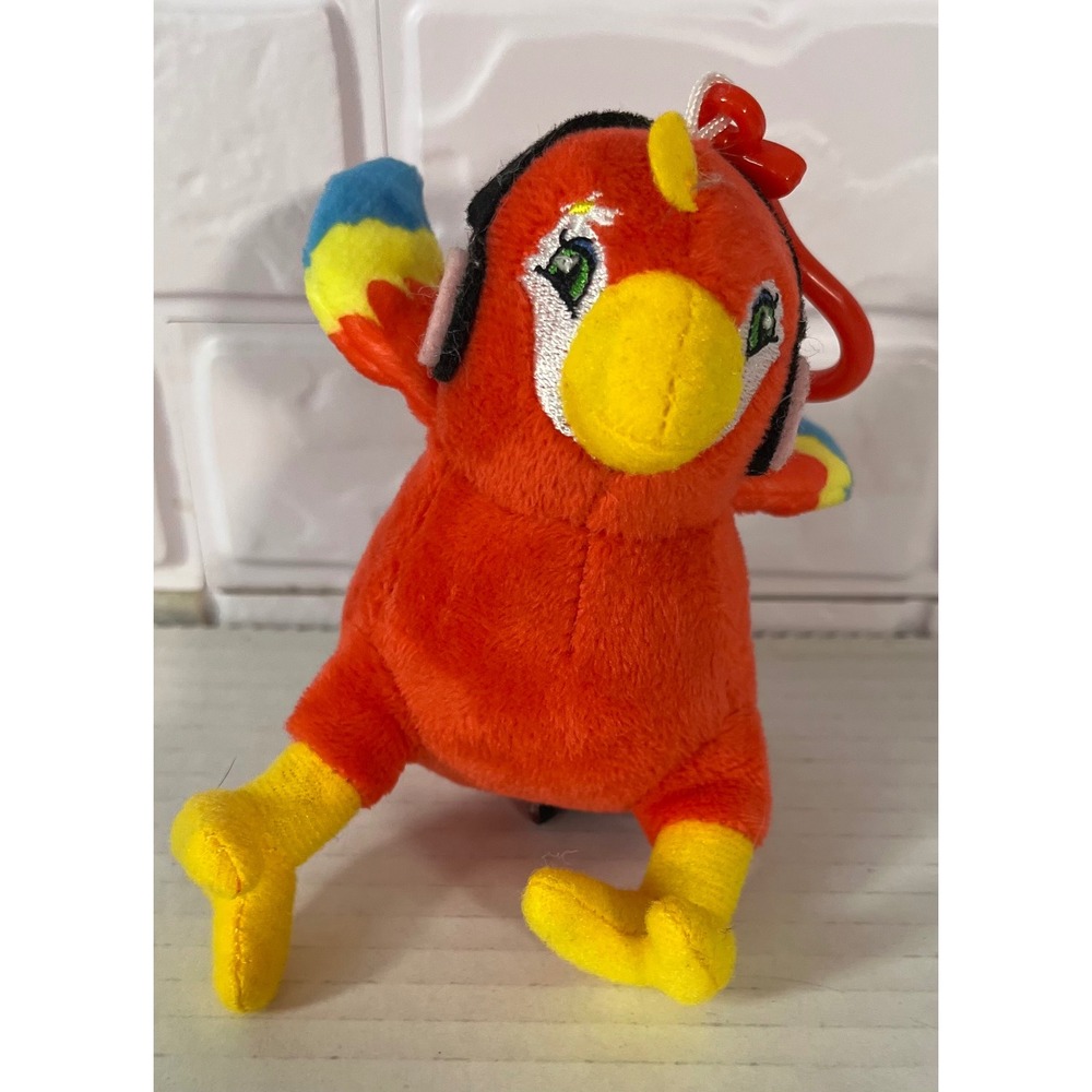 Rainforest Cafe Rio Macaw Plush Keychain Small Red Parrot Headphones Clip Toy